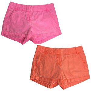 J Crew Shorts Womens 00 Broken-In Chino Neon Pink And Orange Preppy Lot of 2